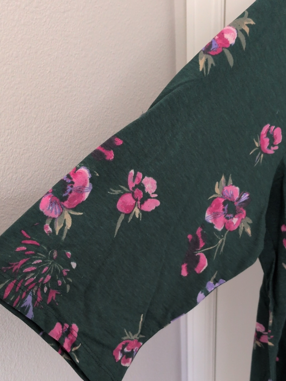 ✔️Woman Within Dark Green Floral Henley Tunic - Pink & Purple Flowers - Picture 3 of 6